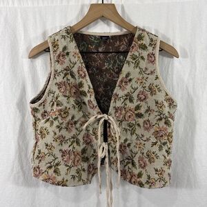 Floral Tapestry Tie Front Cottagecore Boho Festival Vest Womens Sz 6 Ren Faire